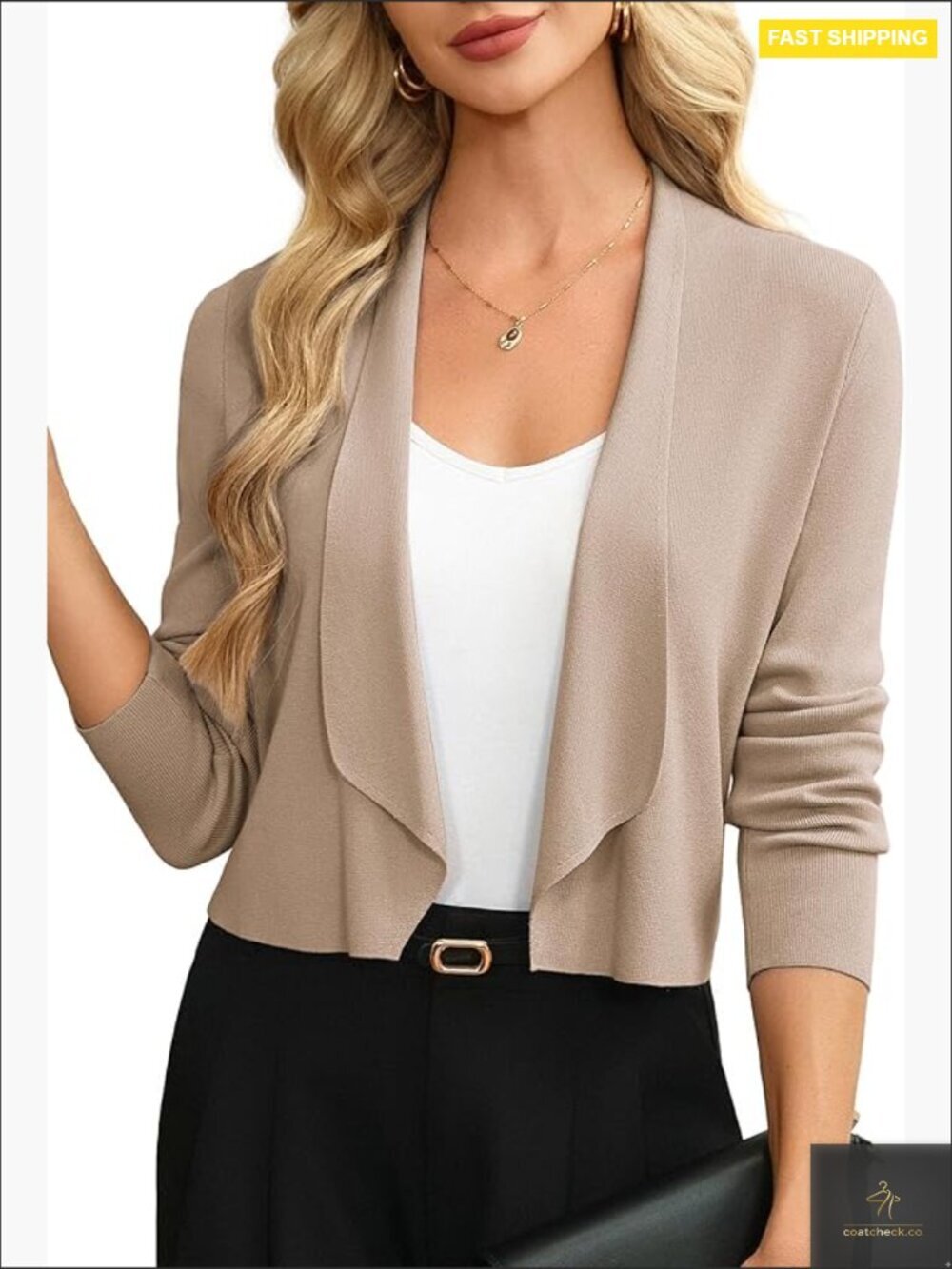 Cropped Sweater Blazer Lightweight Knit Cardigan Shawl Collar Business Casual
